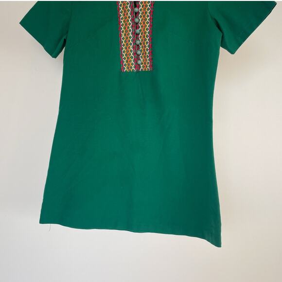 Vintage 60s 70s Sears Green Dagger Collar Top / Sz S / Folk Retro Boho Hippie - Picture 4 of 8